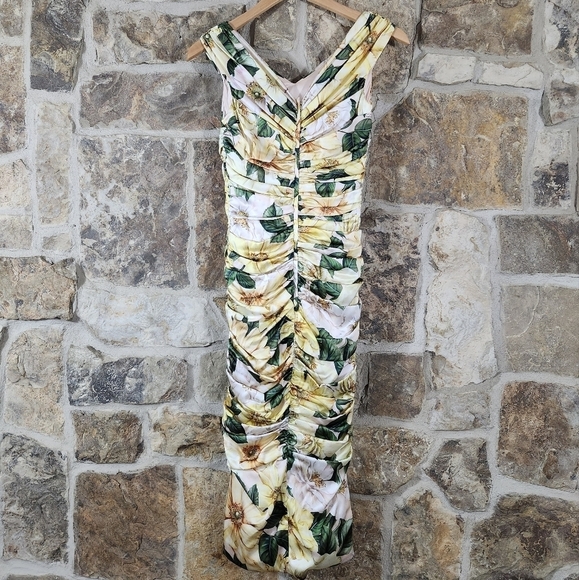 Dolce & Gabbana 2 38 Camellia Ruched Satin Silk Floral Dress - Picture 8 of 15